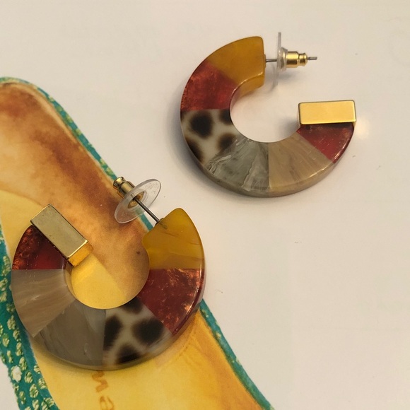 J. Crew Jewelry - J. Crew Multicolor Resin Hoop Earrings with Gold Studs